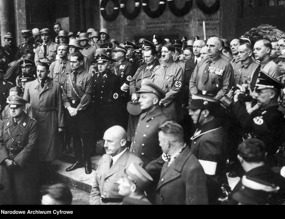 Adolf Hitler and participants of the 1923 putsch in front of Munich's Feldherrnhalle for the 10th anniversary commemoration